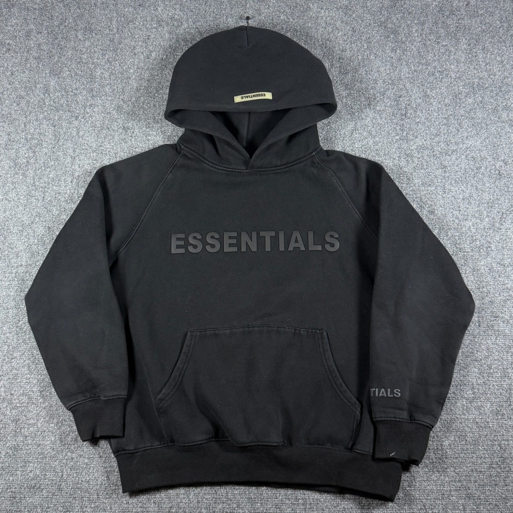 Fear of God Essentials Hoodie Mens Small Black Spellout Sweatshirt Sweater